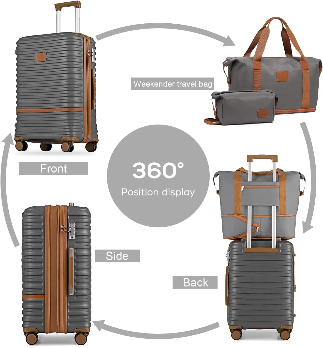 Joyway Carry on 20Inch &24 Inch Checked Luggage Set, 2-Piece Expandable Suitecase Set with Spinner Wheel, Hard Shell Suitcase with TSA Lock(Grey)