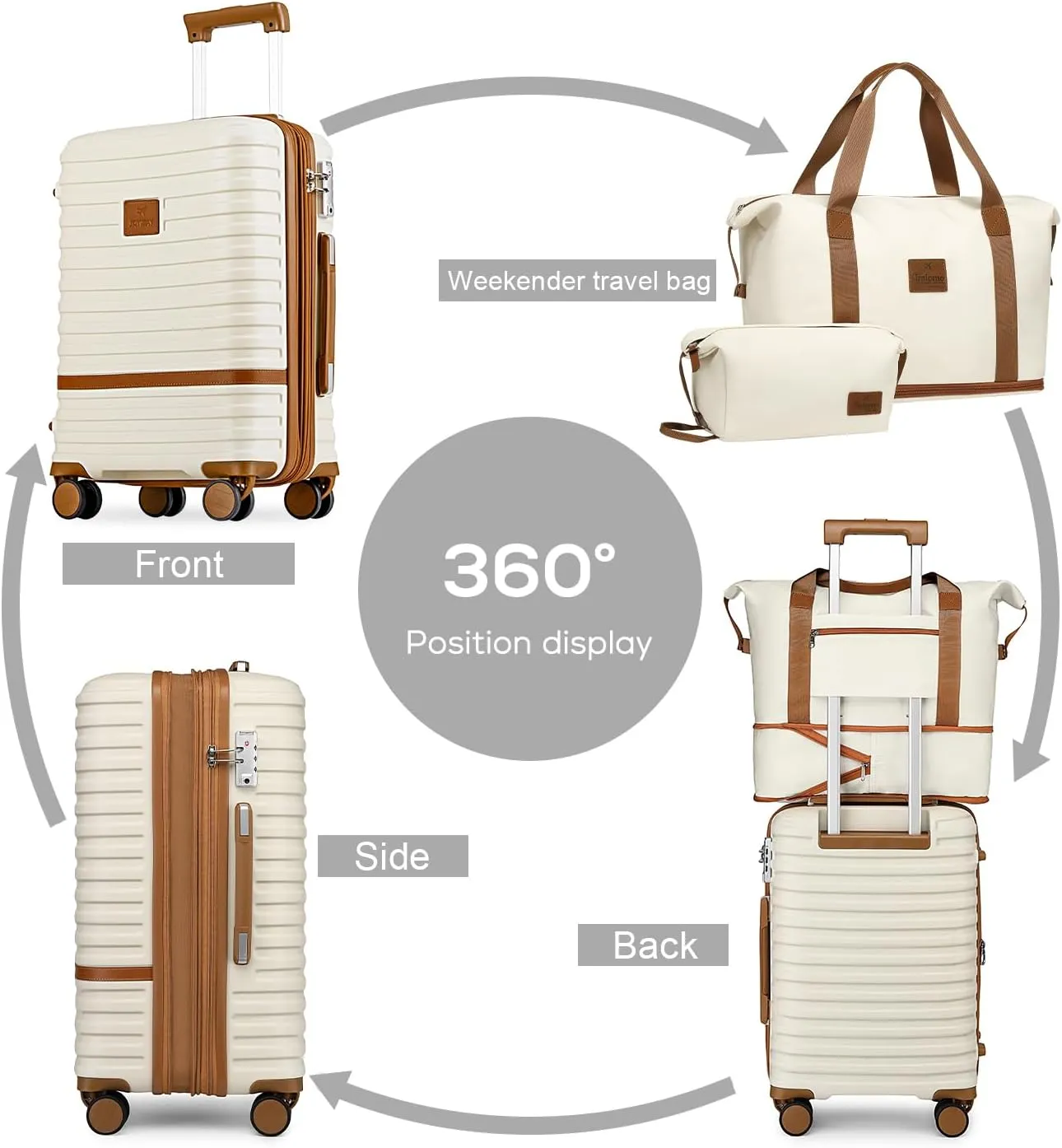 Joyway Carry On Luggage 20 Inch Expandable Suitcase with Spinner Wheel, 3 Piece Hard Shell Luggage Set with TSA Lock(White)