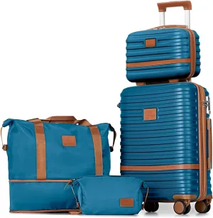 Joyway Carry On Luggage 20 Inch Expandable Suitcase with Spinner Wheel, 4 Piece Hard Shell Luggage Set with TSA Lock(Blue brown)
