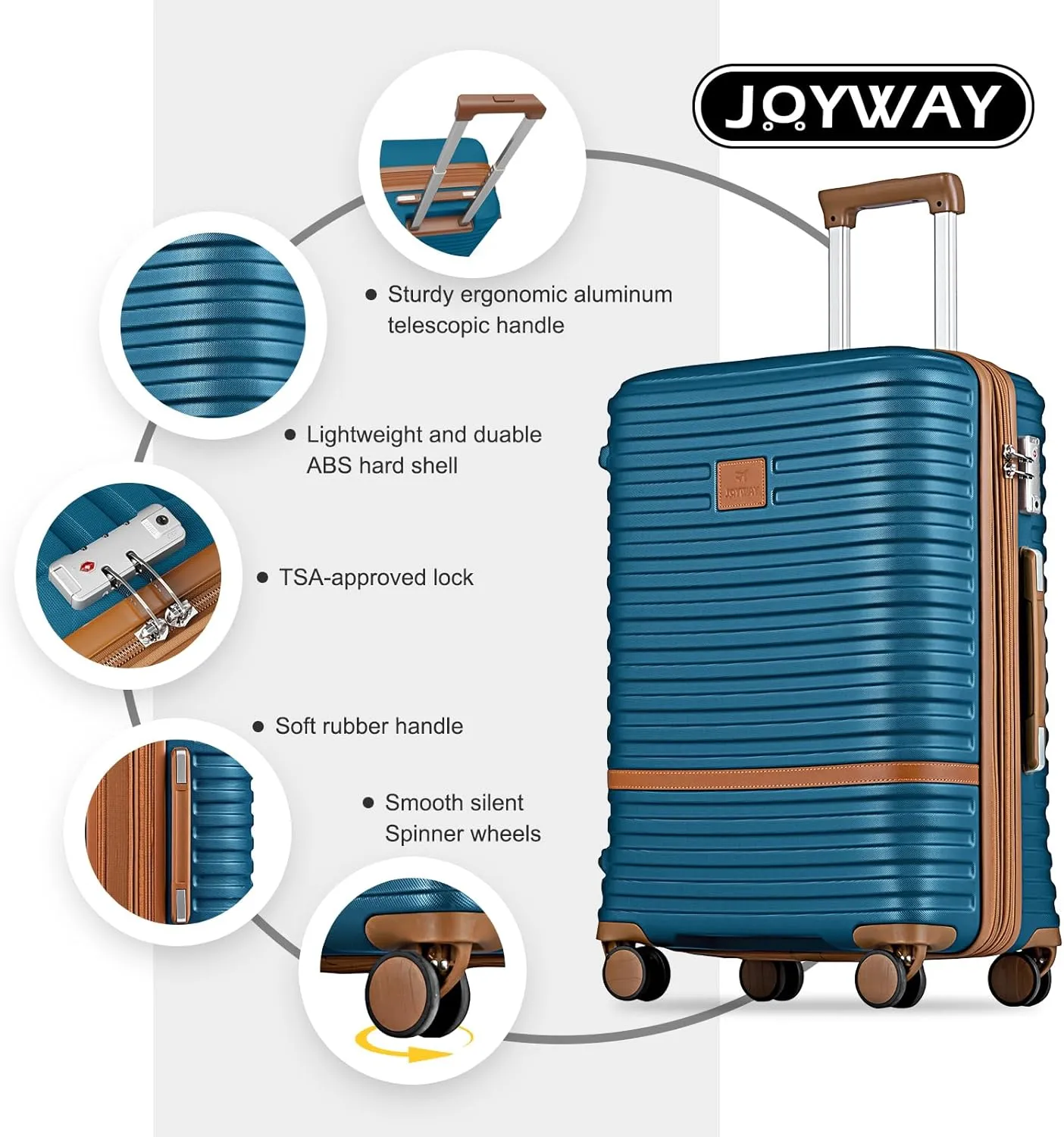 Joyway Carry On Luggage 20 Inch Expandable Suitcase with Spinner Wheel, 4 Piece Hard Shell Luggage Set with TSA Lock(Blue brown)