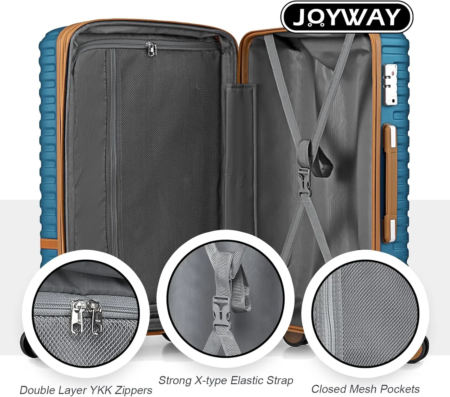 Joyway Carry On Luggage 20 Inch Expandable Suitcase with Spinner Wheel, 4 Piece Hard Shell Luggage Set with TSA Lock(Blue brown)