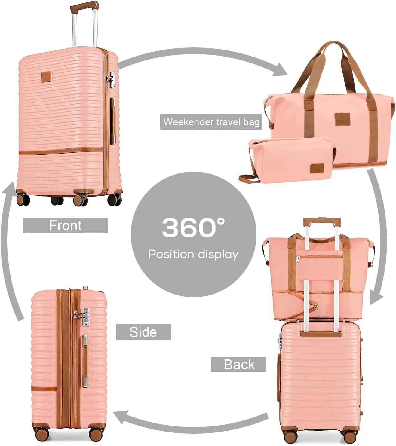 Joyway Luggage Set 3 Piece Suitcase Sets with Spinner Wheel,Hardside Expandable Travel Laggage with TSA Lock (13/20/24/28 Pink brown