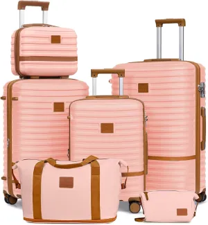Joyway Luggage Set 3 Piece Suitcase Sets with Spinner Wheel,Hardside Expandable Travel Laggage with TSA Lock (13/20/24/28 Pink brown