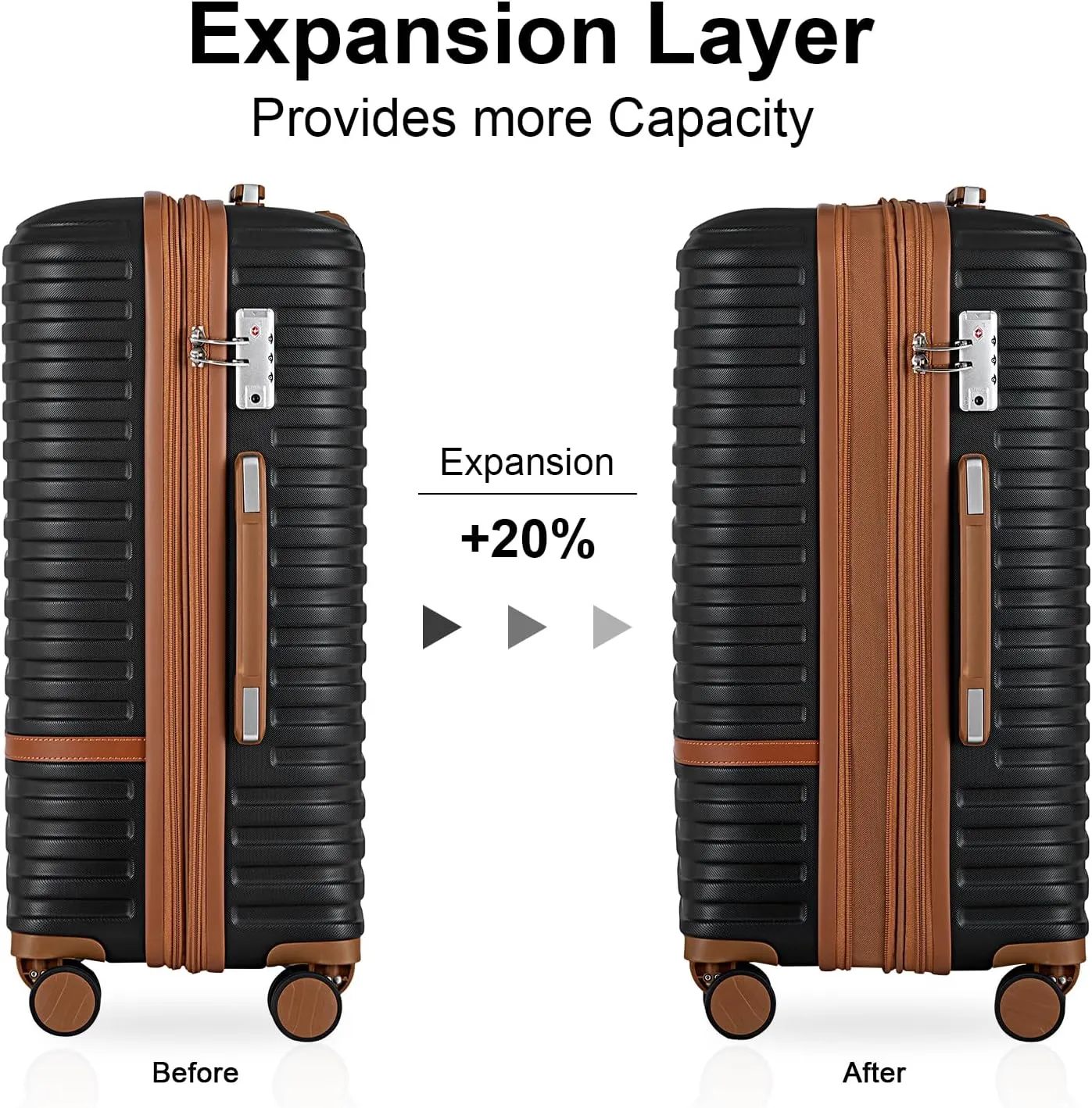 Joyway Luggage Set 3 Piece Suitcase Sets with Spinner Wheel,Hardside Expandable Travel Laggage with TSA Lock (Black