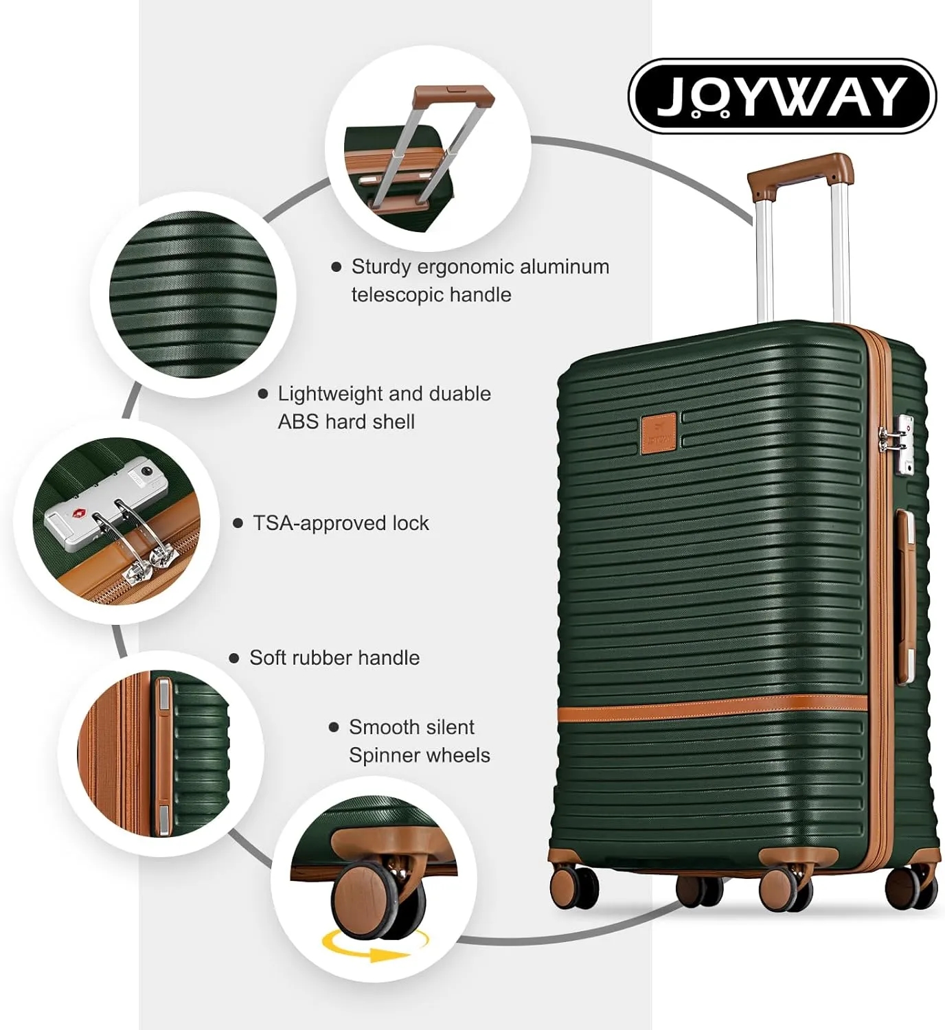 Joyway Luggage Set 3 Piece Suitcase Sets with Spinner Wheel,Lightweight Hardside Expandable Travel Laggage with TSA Lock (20/24/28 Green brown NEW