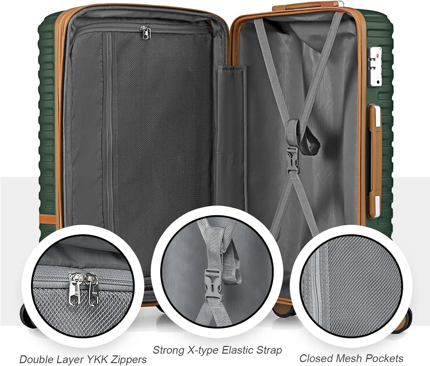 Joyway Luggage Set 3 Piece Suitcase Sets with Spinner Wheel,Lightweight Hardside Expandable Travel Laggage with TSA Lock (20/24/28 Green brown NEW