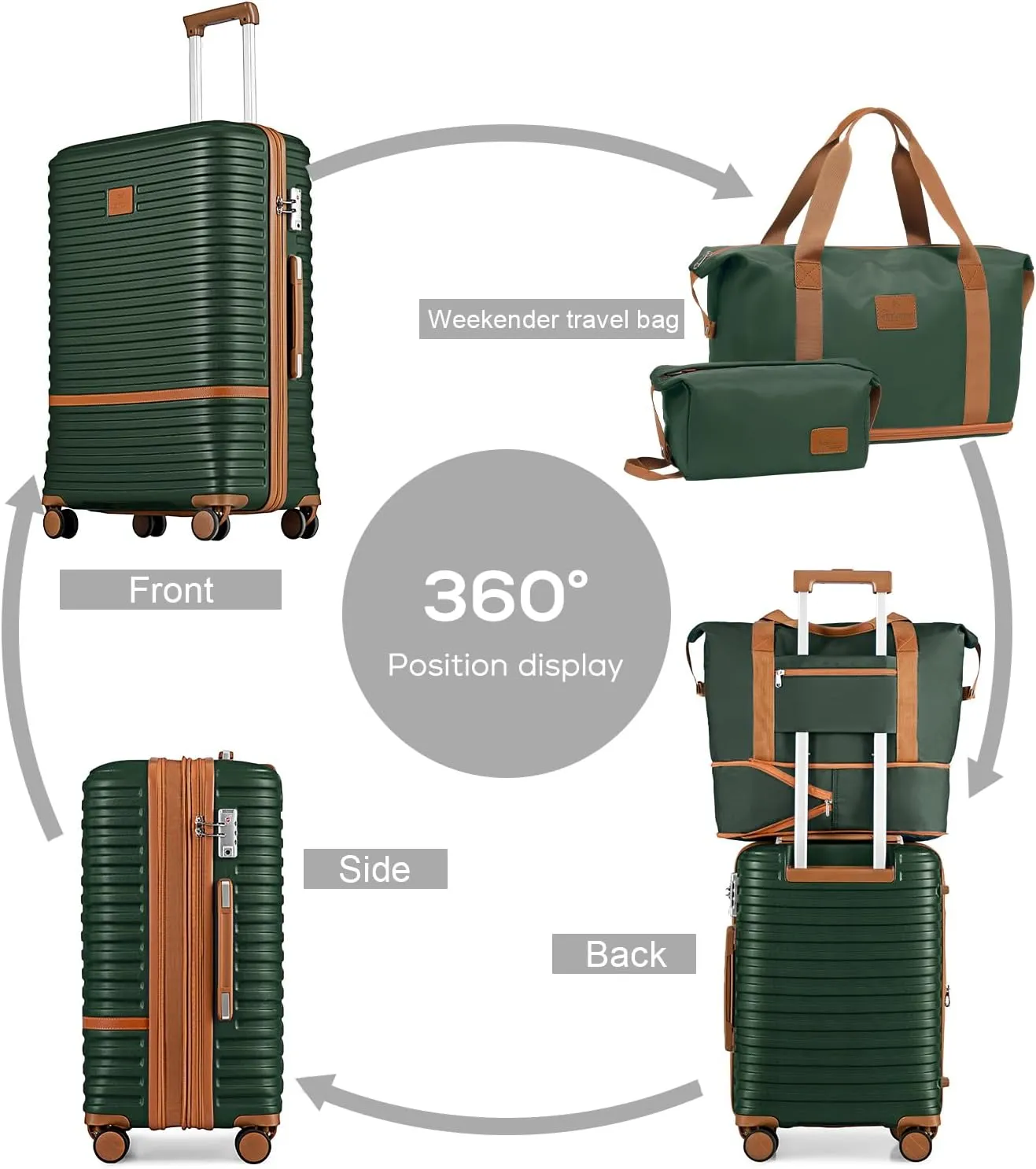 Joyway Luggage Set 3 Piece Suitcase Sets with Spinner Wheel,Lightweight Hardside Expandable Travel Laggage with TSA Lock (20/24/28 Green brown NEW