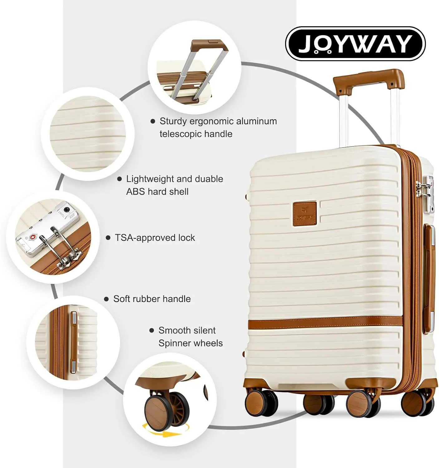 Joyway Luggage Set 7 Piece Suitcase Sets with Spinner Wheel,Hardside Expandable Travel Laggage with TSA Lock (18/20/24/28 White