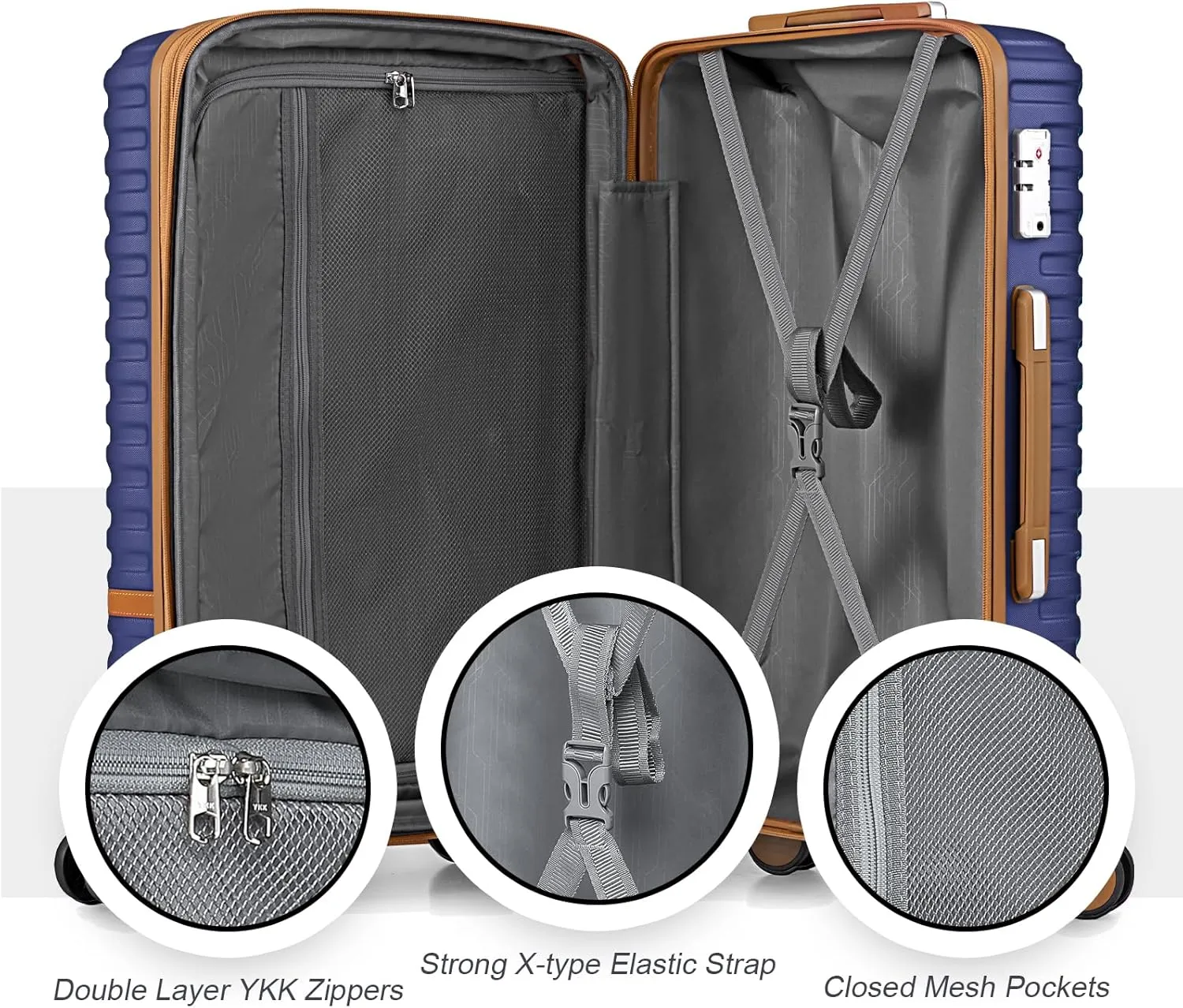 Joyway Luggage Set 7 Piece Suitcase Sets with Spinner Wheel,Hardside Expandable Travel Laggage with TSA Lock(18/20/24/28 Navy)