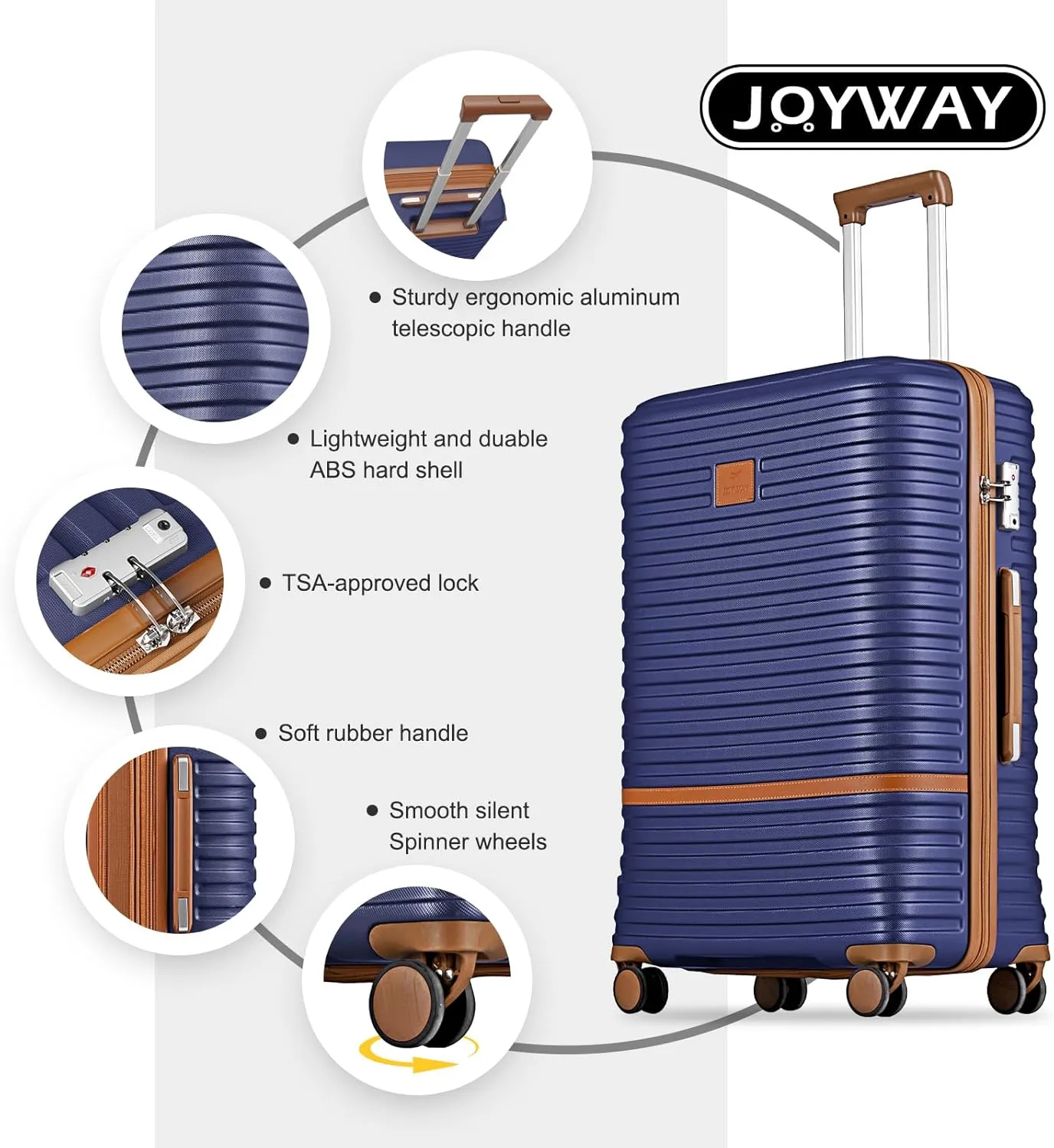 Joyway Luggage Set 7 Piece Suitcase Sets with Spinner Wheel,Hardside Expandable Travel Laggage with TSA Lock(18/20/24/28 Navy)