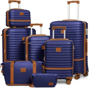 Joyway Luggage Set 7 Piece Suitcase Sets with Spinner Wheel,Hardside Expandable Travel Laggage with TSA Lock(18/20/24/28 Navy)