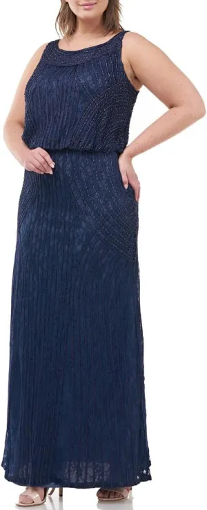 JS Collections Womens Plus Lace Beaded Evening Dress