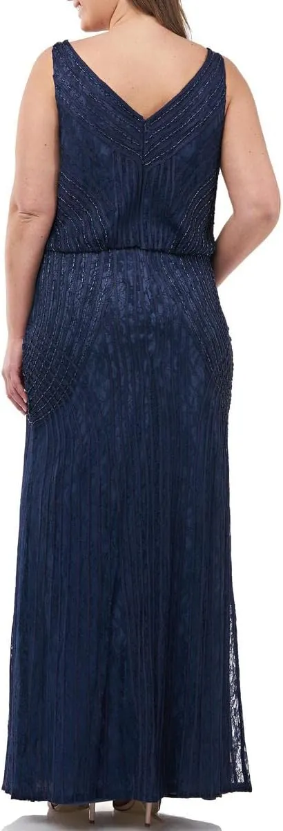 JS Collections Womens Plus Lace Beaded Evening Dress