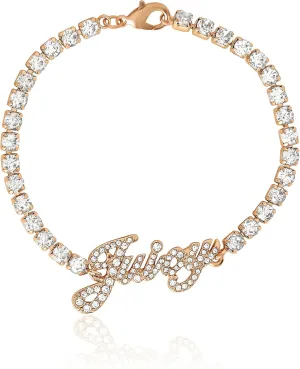 Juicy Couture Logo Clear Stone Bracelet for Women 7.5", Gold-Tone Bling Juicy Bracelet