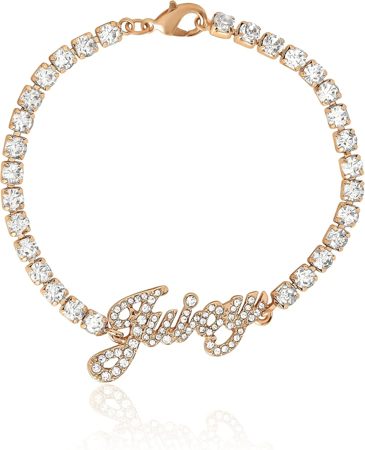 Juicy Couture Logo Clear Stone Bracelet for Women 7.5", Gold-Tone Bling Juicy Bracelet