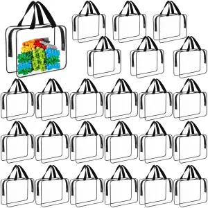 Kacctyen 24 Pcs Large Toy Storage Bags PVC Clear Makeup Bags Organizing Cosmetic Tote Pouch Storage Purse Bulk Waterproof for Board Games(Black)