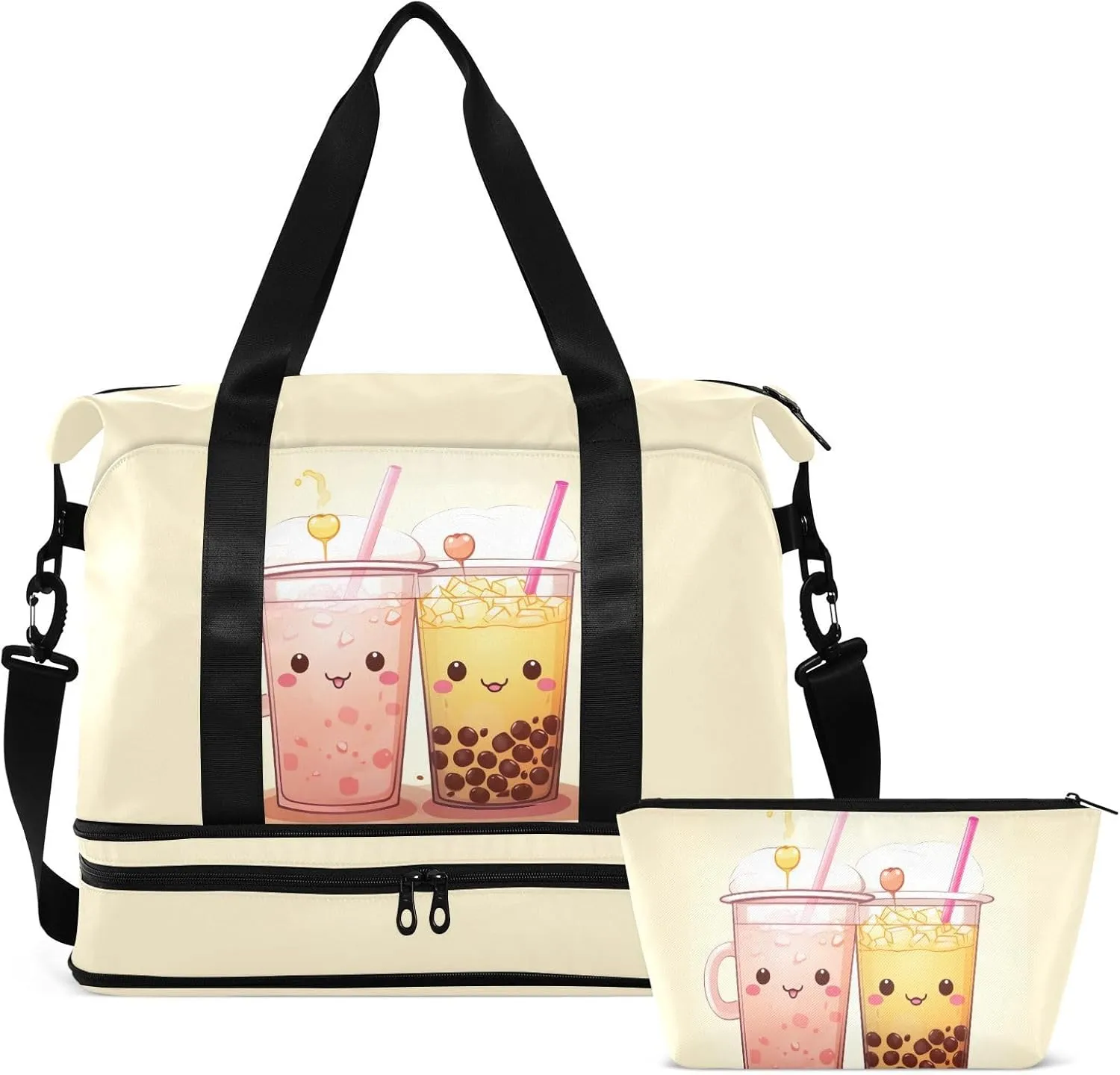 Kawaii Bubble Tea Gym Bag for Women & Men,Duffel Bag with Shoe Pocket,Weekender Overnight Bag with Trolley Sleeve for Travel 21217173