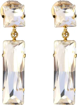 Kenneth Jay Lane Double Teardrop or Rectangle Crystal Drop Clip Earrings in Gold or Silver Settings