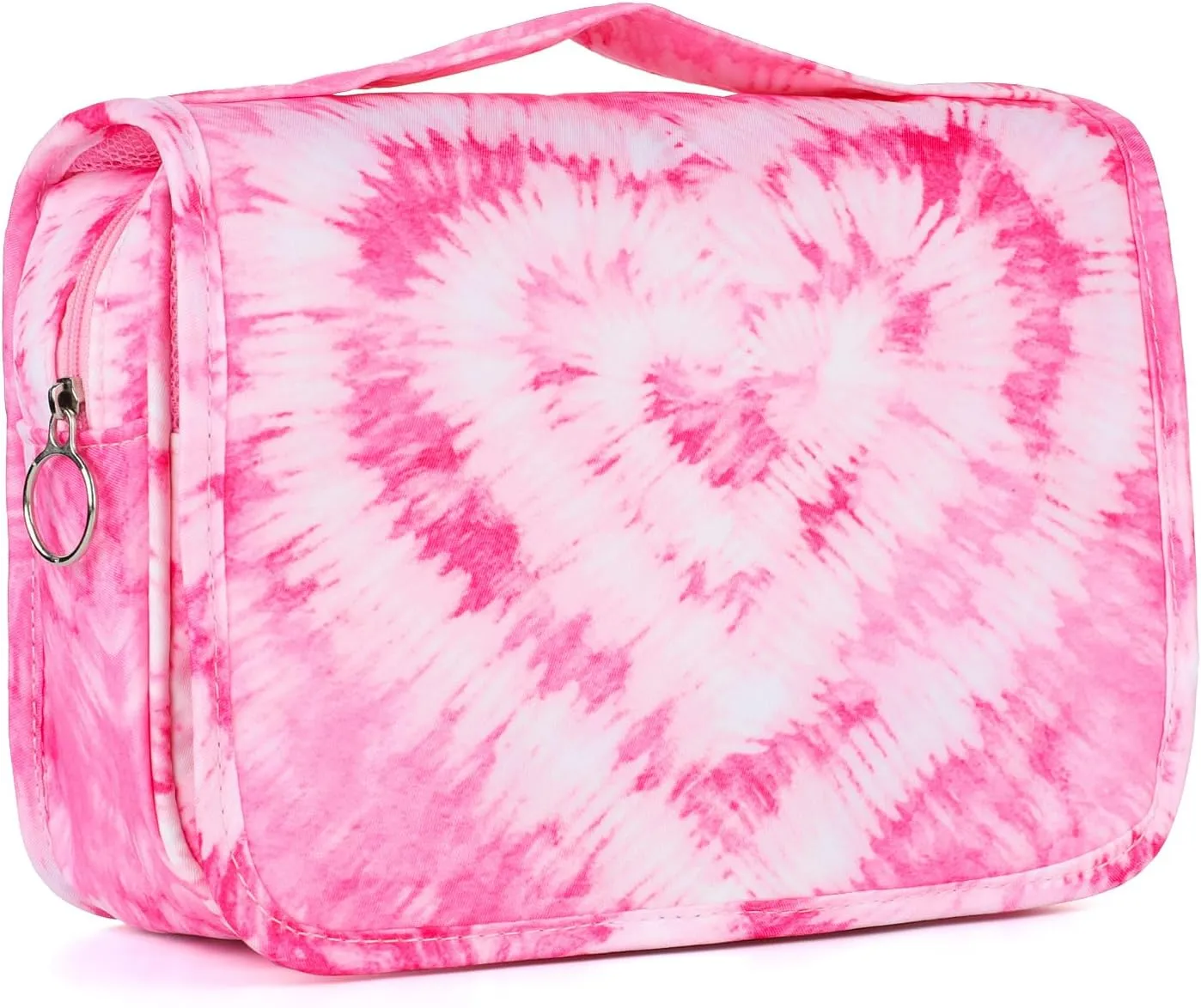 Kids Hanging Toiletry Bag for Girls, Travel Toiletry Bag for Teen Girls Cosmetic Makeup Waterproof Wash Bag Traveling Toiletries, Tie Dye Pink Heart