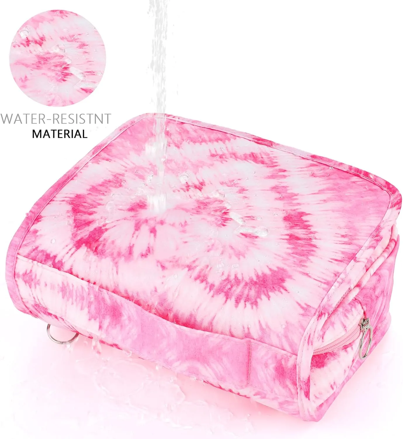 Kids Hanging Toiletry Bag for Girls, Travel Toiletry Bag for Teen Girls Cosmetic Makeup Waterproof Wash Bag Traveling Toiletries, Tie Dye Pink Heart
