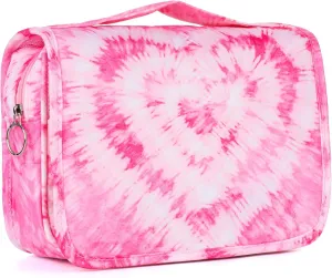 Kids Hanging Toiletry Bag for Girls, Travel Toiletry Bag for Teen Girls Cosmetic Makeup Waterproof Wash Bag Traveling Toiletries, Tie Dye Pink Heart