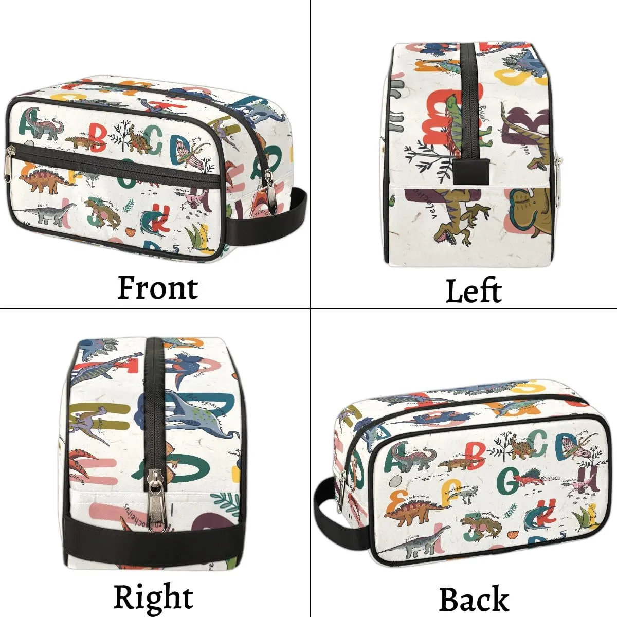 Kids Travel Toiletry Bag for Boys Men - Cartoon Dinosaur Alphabet Hanging Dopp Kit - Waterproof Shaving Bag Bathroom Bags Wash Bag for Toiletries Accessories