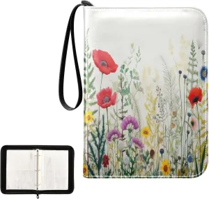 Kigai Colorful Flowers Card Binder 4-Pocket Trading Card Binder Game Card Collection Binder Album Holder with 50 Removable Sleeves Up to 400 Sports Cards