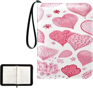 Kigai Colorful Hearts Card Binder 4-Pocket Trading Card Binder Game Card Collection Binder Album Holder with 50 Removable Sleeves Up to 400 Sports Cards