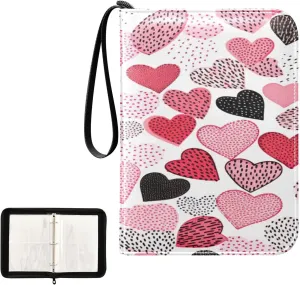 Kigai Colorful Hearts Card Binder 4-Pocket Trading Card Binder Game Card Collection Binder Album Holder with 50 Removable Sleeves Up to 400 Sports Cards