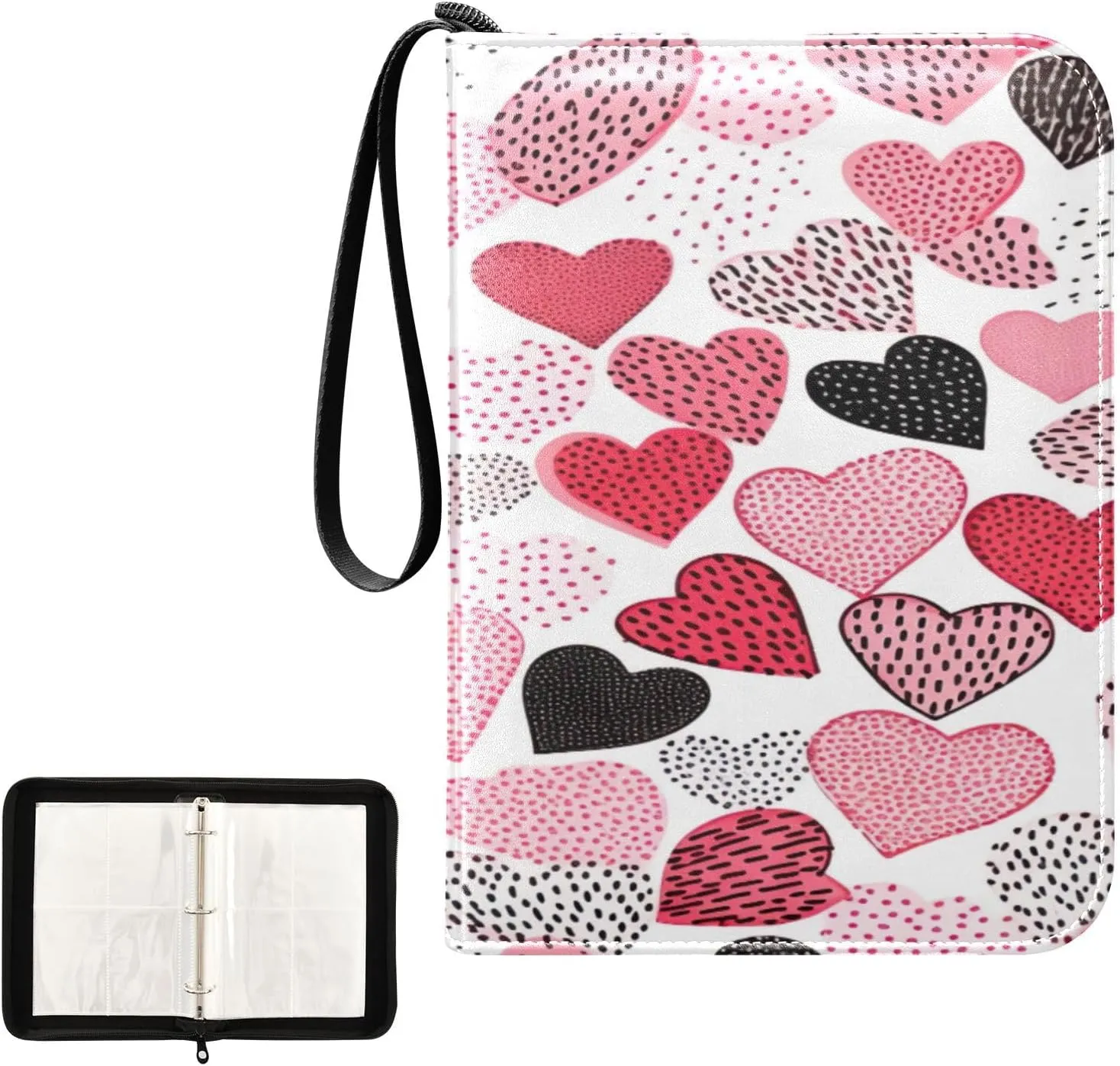 Kigai Colorful Hearts Card Binder 4-Pocket Trading Card Binder Game Card Collection Binder Album Holder with 50 Removable Sleeves Up to 400 Sports Cards