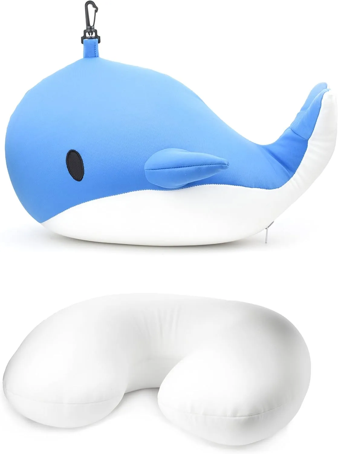 Kikkerland Zip and Flip Travel Neck Back Pillow Cute Compact Plush Blue Whale