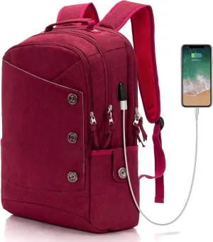 KINGSLONG Laptop Backpack for Women, Large Capacity Travel Backpack Fit 17 inch Notebook, Water Resistant Travel Backpacks with USB Charging Port for College Work Red