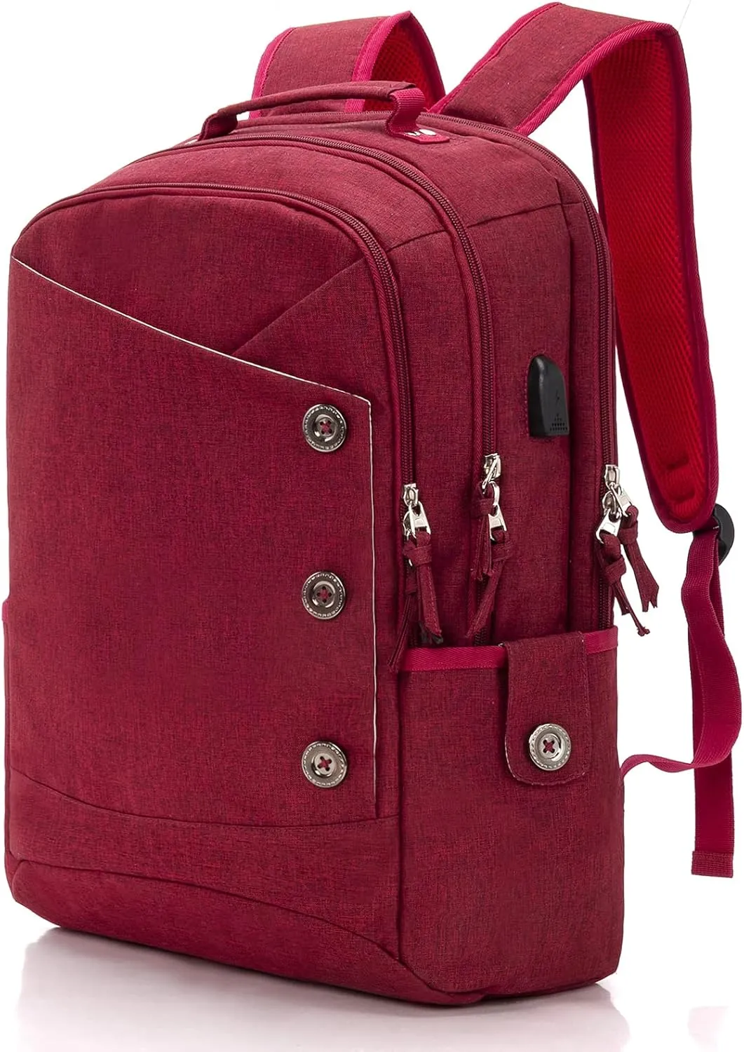 KINGSLONG Laptop Backpack for Women, Large Capacity Travel Backpack Fit 17 inch Notebook, Water Resistant Travel Backpacks with USB Charging Port for College Work Red