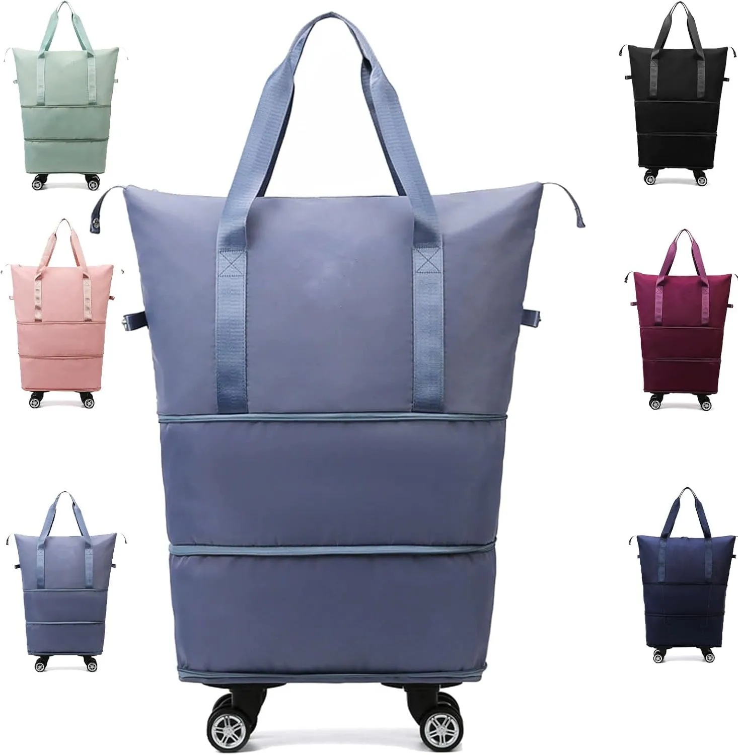 Klarson Expandable Bag, Lightweight Durable Rolling Duffles and Expandable Wheeled Carry-On Foldable Suitcase without Handle, (Blue)