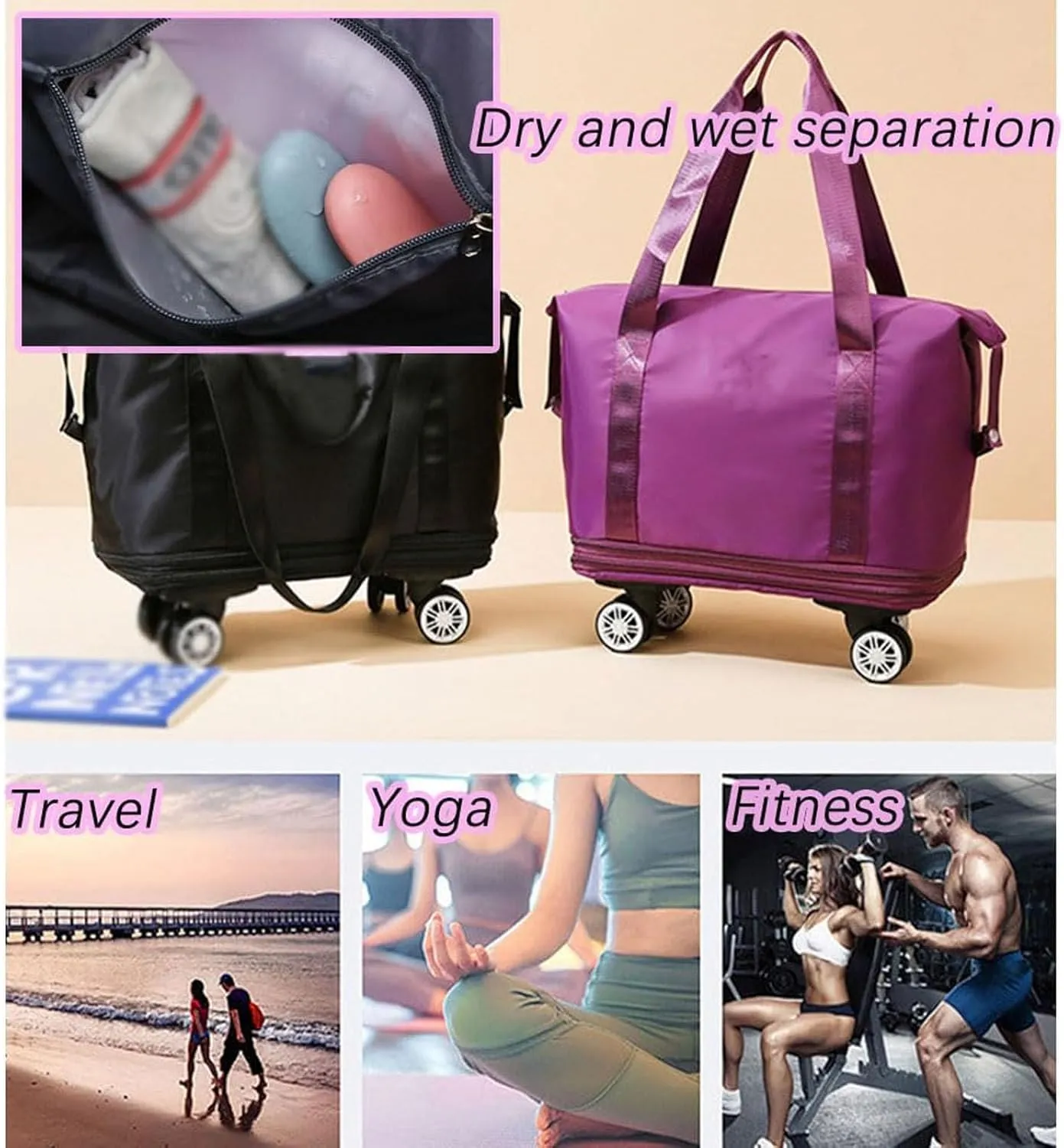 Klarson Expandable Bag, Lightweight Durable Rolling Duffles and Expandable Wheeled Carry-On Foldable Suitcase without Handle, (Blue)