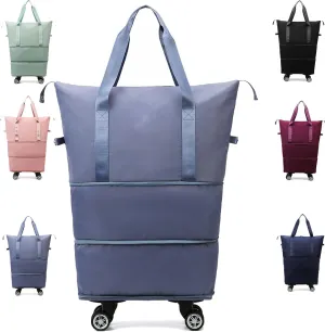 Klarson Expandable Bag, Lightweight Durable Rolling Duffles and Expandable Wheeled Carry-On Foldable Suitcase without Handle, (Blue)