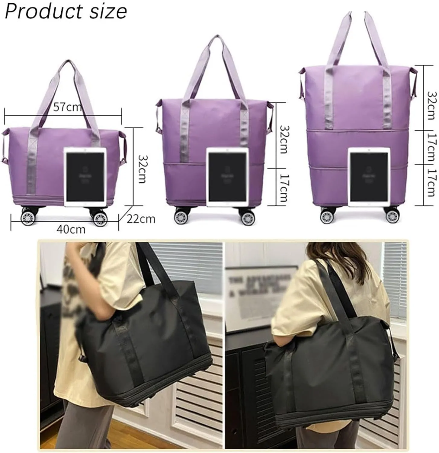 Klarson Expandable Bag, Lightweight Durable Rolling Duffles and Expandable Wheeled Carry-On Foldable Suitcase without Handle, (Burgundy)
