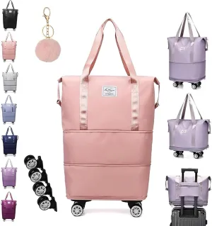 Klarson Expandable Bag with Wheels, Klarson Travel Bag, 48l Large Capacity Foldable Travel Rolling Bags with Detachable Wheels and Handle