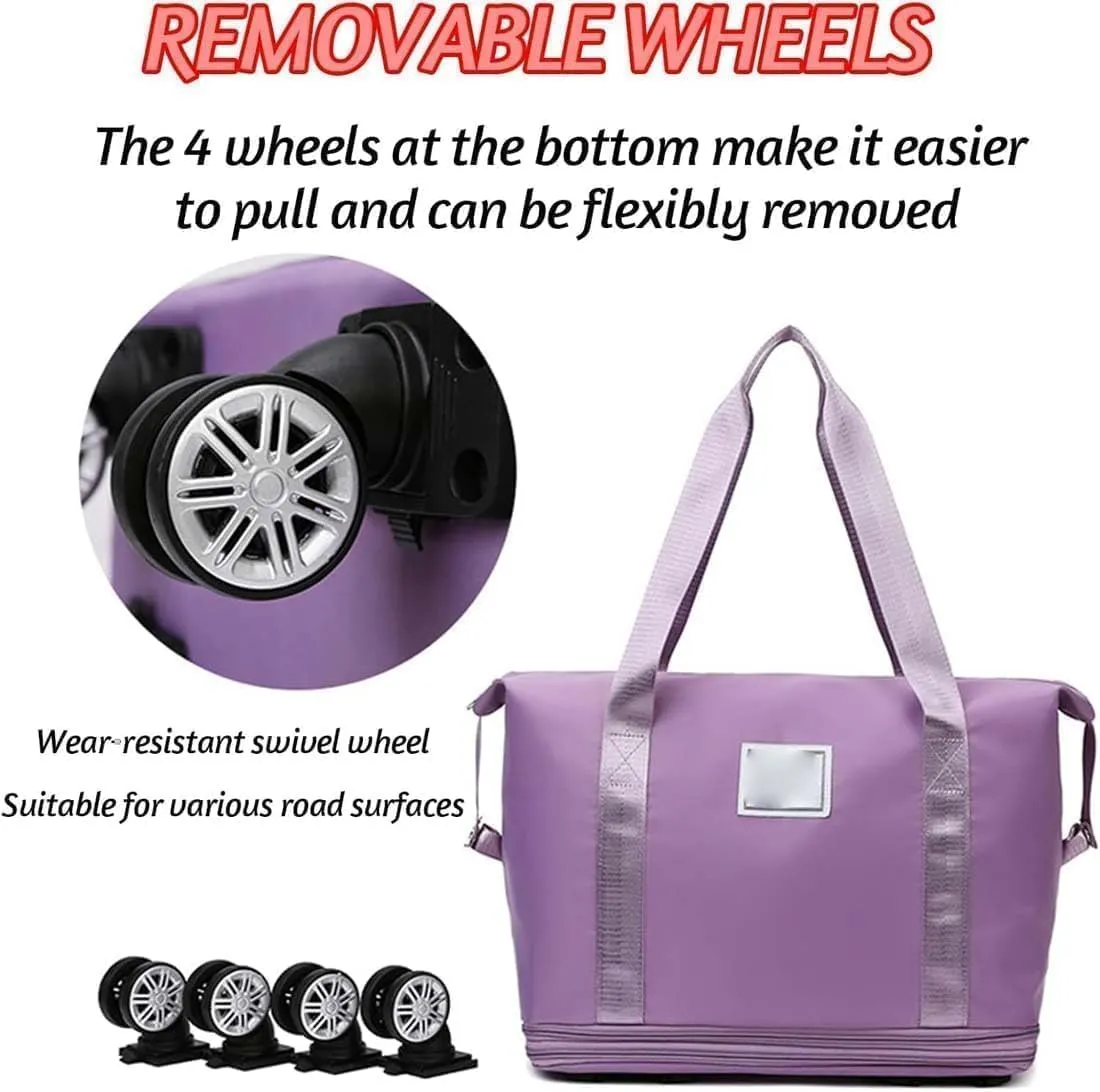 Klarson Expandable Bag with Wheels, Klarson Travel Bag, 48l Large Capacity Foldable Travel Rolling Bags with Detachable Wheels and Handle