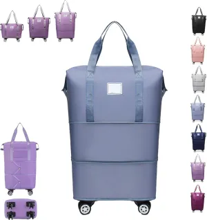 Klarson Expandable Bag with Wheels, Klarson Travel Bag, Scratch Expandable Travel Duffle Bag, with Dry and Wet Separation (Blue)