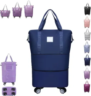 Klarson Expandable Bag with Wheels, Klarson Travel Bag, Scratch Expandable Travel Duffle Bag, with Dry and Wet Separation (Dark Blue)
