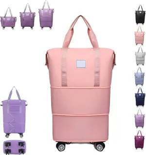 Klarson Expandable Bag with Wheels, Klarson Travel Bag, Scratch Expandable Travel Duffle Bag, with Dry and Wet Separation (Pink)
