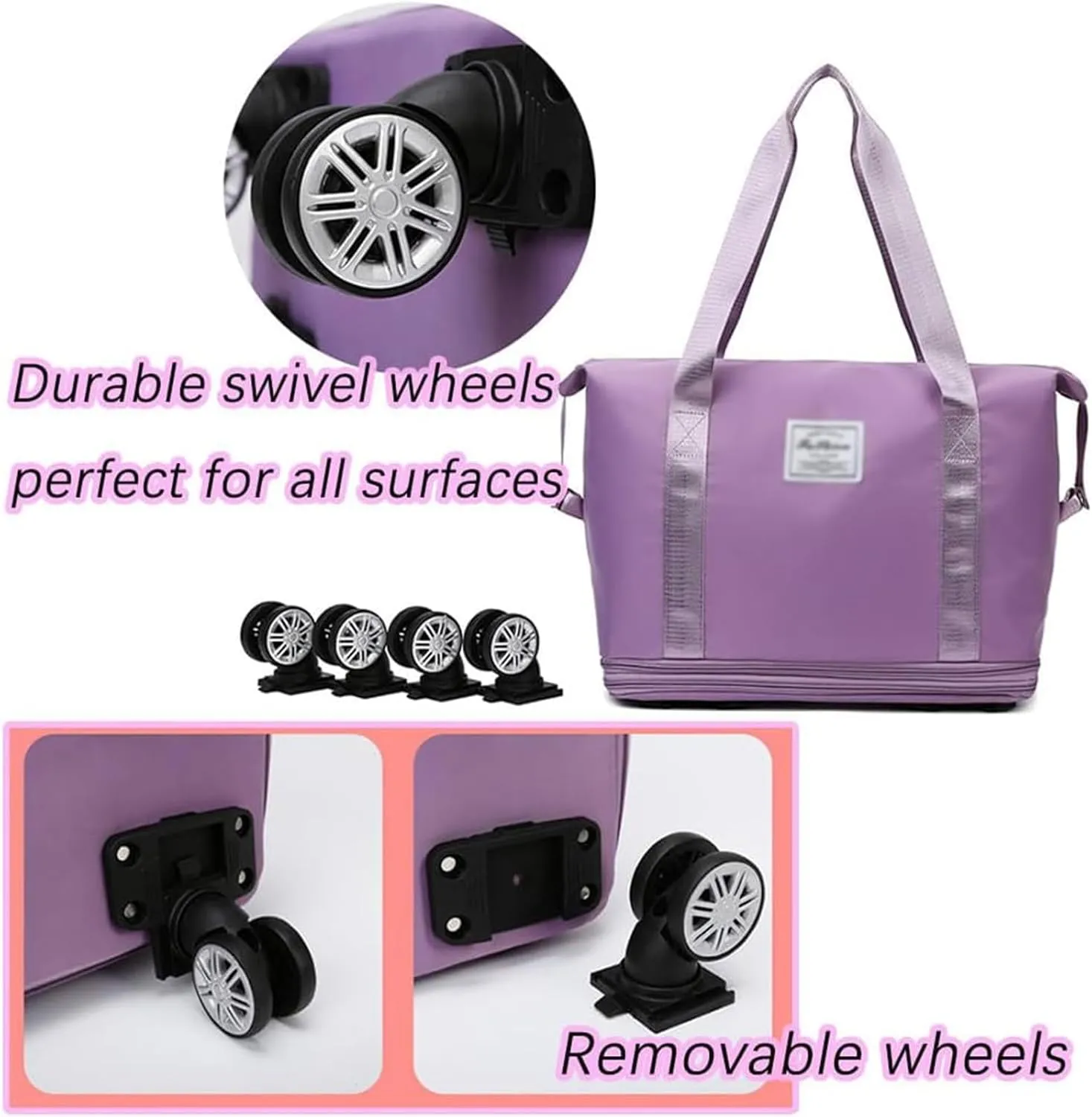 Klarson Expandable Bag with Wheels, Klarson Travel Bag, Scratch Expandable Travel Duffle Bag, with Dry and Wet Separation (Pink)