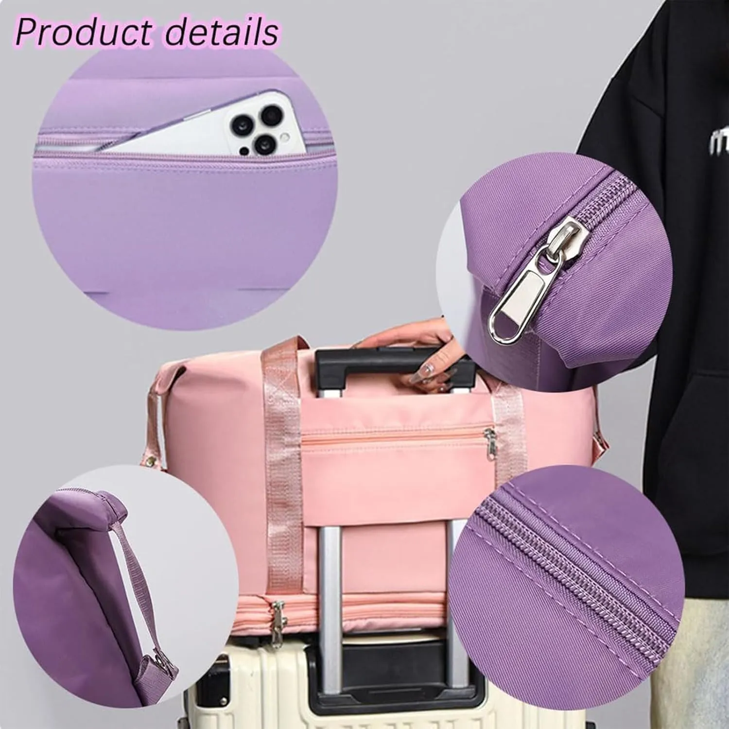 Klarson Expandable Bag with Wheels, Klarson Travel Bag, Scratch Expandable Travel Duffle Bag, with Dry and Wet Separation (Pink)