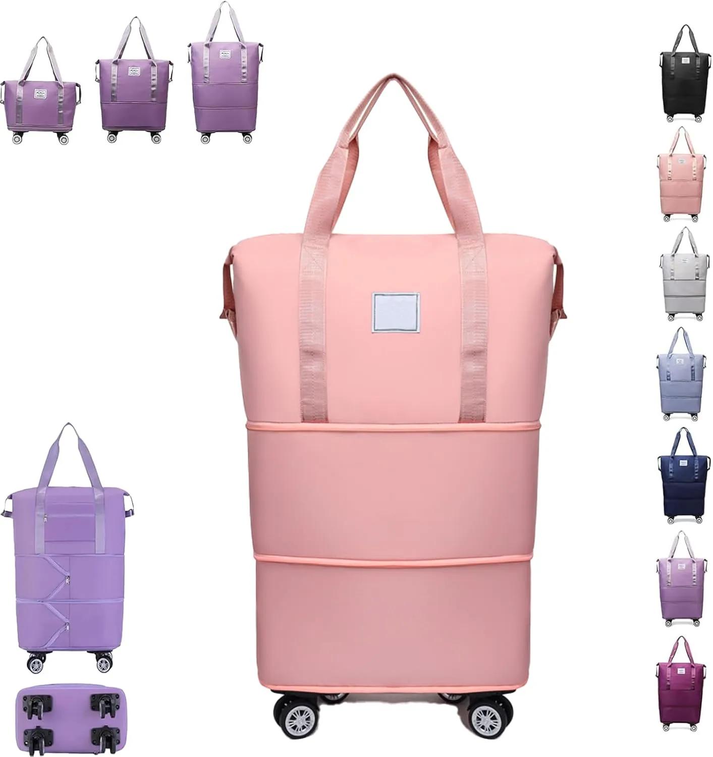 Klarson Expandable Bag with Wheels, Klarson Travel Bag, Scratch Expandable Travel Duffle Bag, with Dry and Wet Separation (Pink)