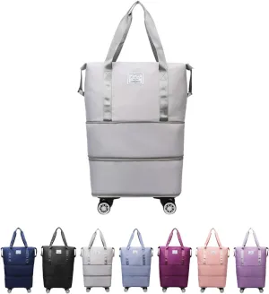 Klarson Expandable Bag With Wheels, Large Capacity Travel Bag With Universal Wheels, Breathable, Waterproof (gray,57cm*22cm*66cm)