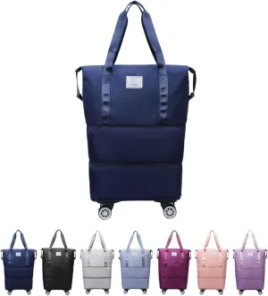 Klarson Expandable Bag With Wheels, Large Capacity Travel Bag With Universal Wheels, Breathable, Waterproof (navy,57cm*22cm*66cm)
