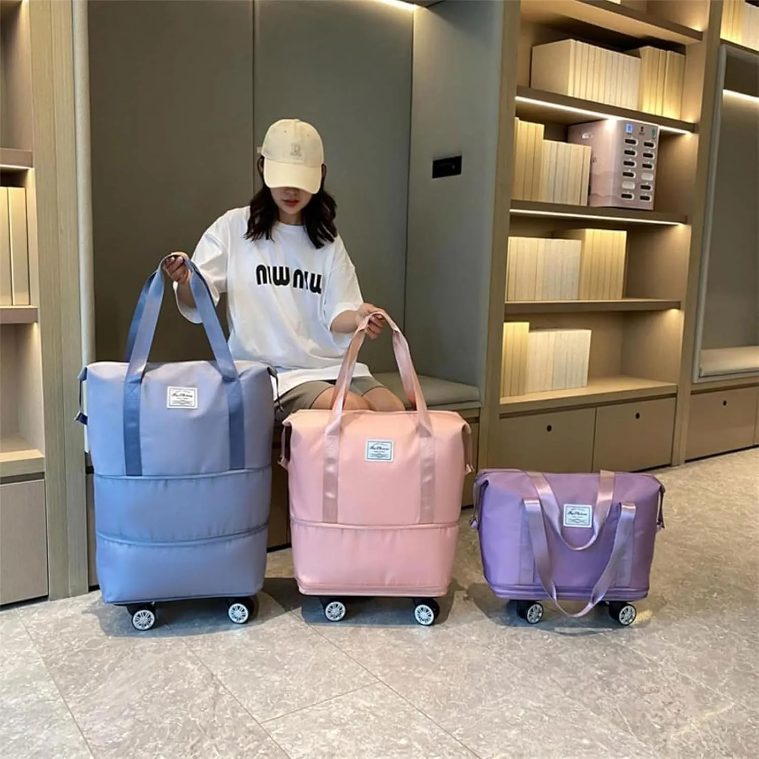Klarson Expandable Bag With Wheels, Large Capacity Travel Bag With Universal Wheels, Breathable, Waterproof (pink,57cm*22cm*66cm)
