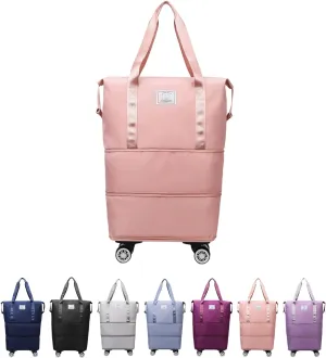 Klarson Expandable Bag With Wheels, Large Capacity Travel Bag With Universal Wheels, Breathable, Waterproof (pink,57cm*22cm*66cm)