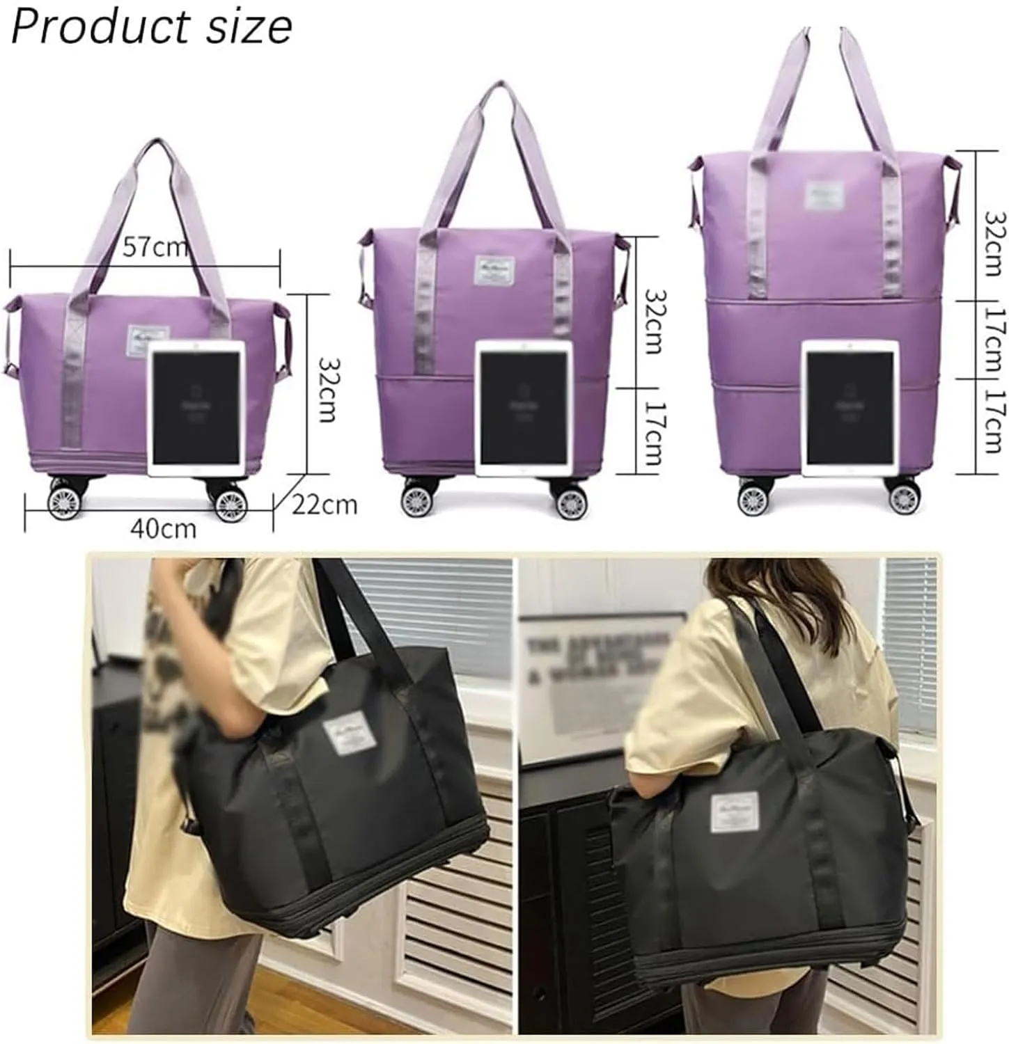 Klarson Expandable Bag with Wheels, Scratch Expandable Travel Duffle Bag with Wheels, Collapsible Rolling Duffle (Pink)